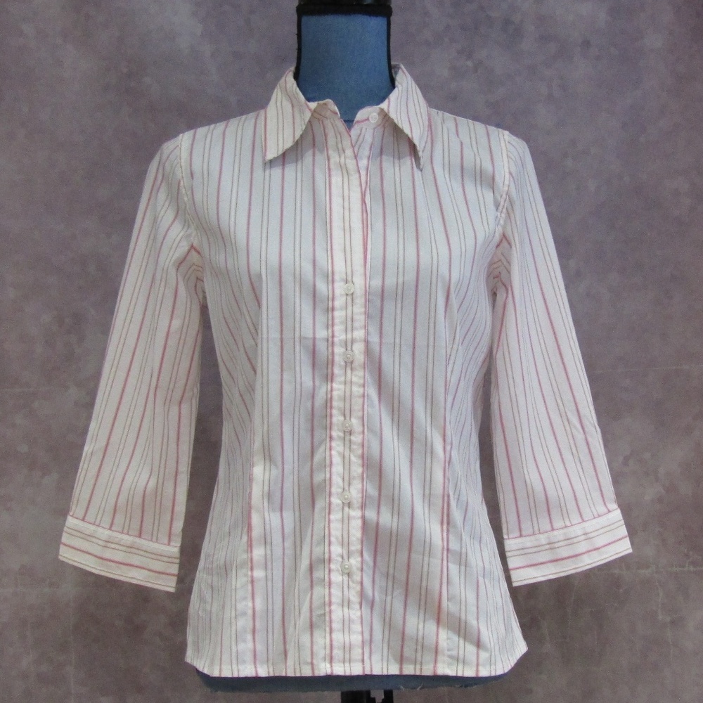NEW Old Navy Perfect Fit Pink Striped Shirt Size M